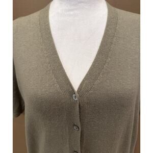 J Jill Button-Front Short-Sleeve V-Neck Linen Blend Sage Size M